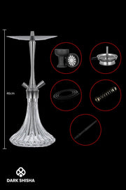 Narghilè Aladin MVP A46 in acciaio inox V2A da 46 cm con ampolla in vetro trasparente e accessori inclusi